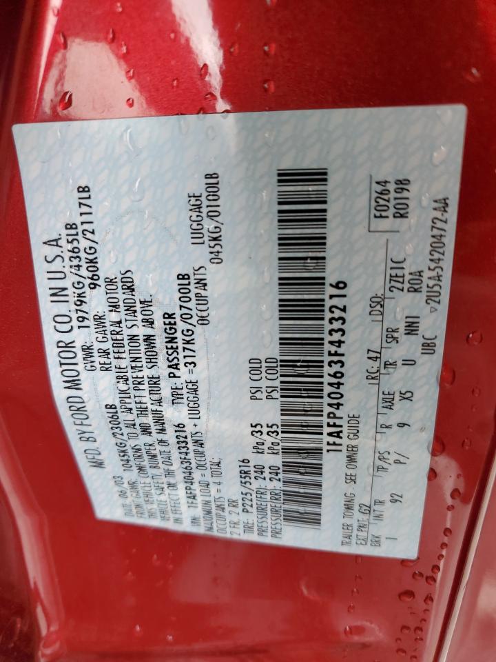 2003 Ford Mustang VIN: 1FAFP40463F433216 Lot: 50217564
