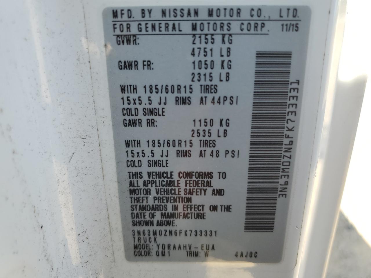 2015 Chevrolet City Express Lt VIN: 3N63M0ZN6FK733331 Lot: 50518314