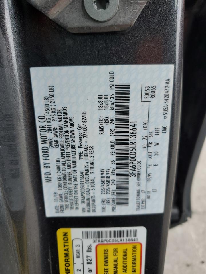 2020 Ford Fusion Sel VIN: 3FA6P0CD5LR136641 Lot: 49185584