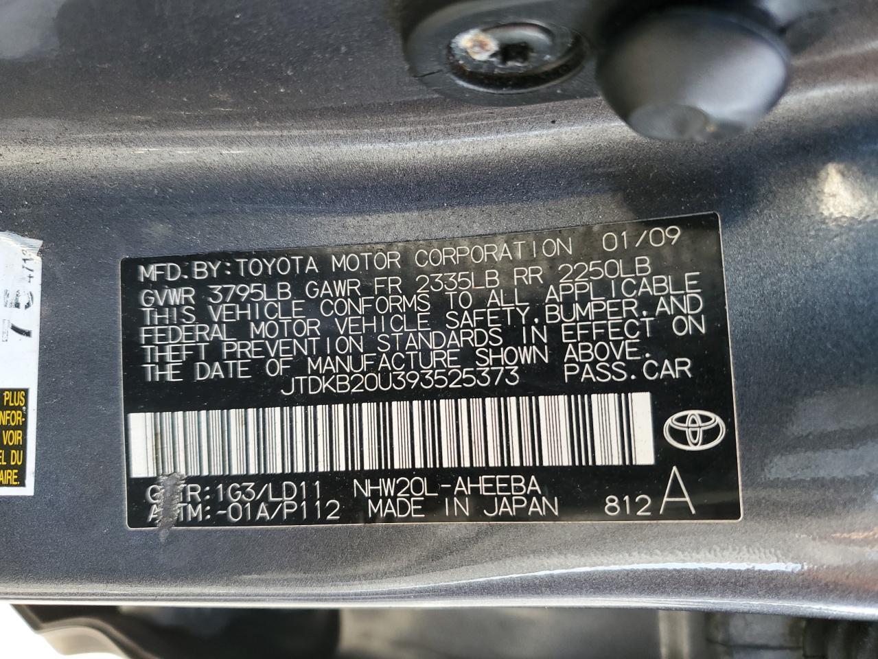 JTDKB20U393525373 2009 Toyota Prius