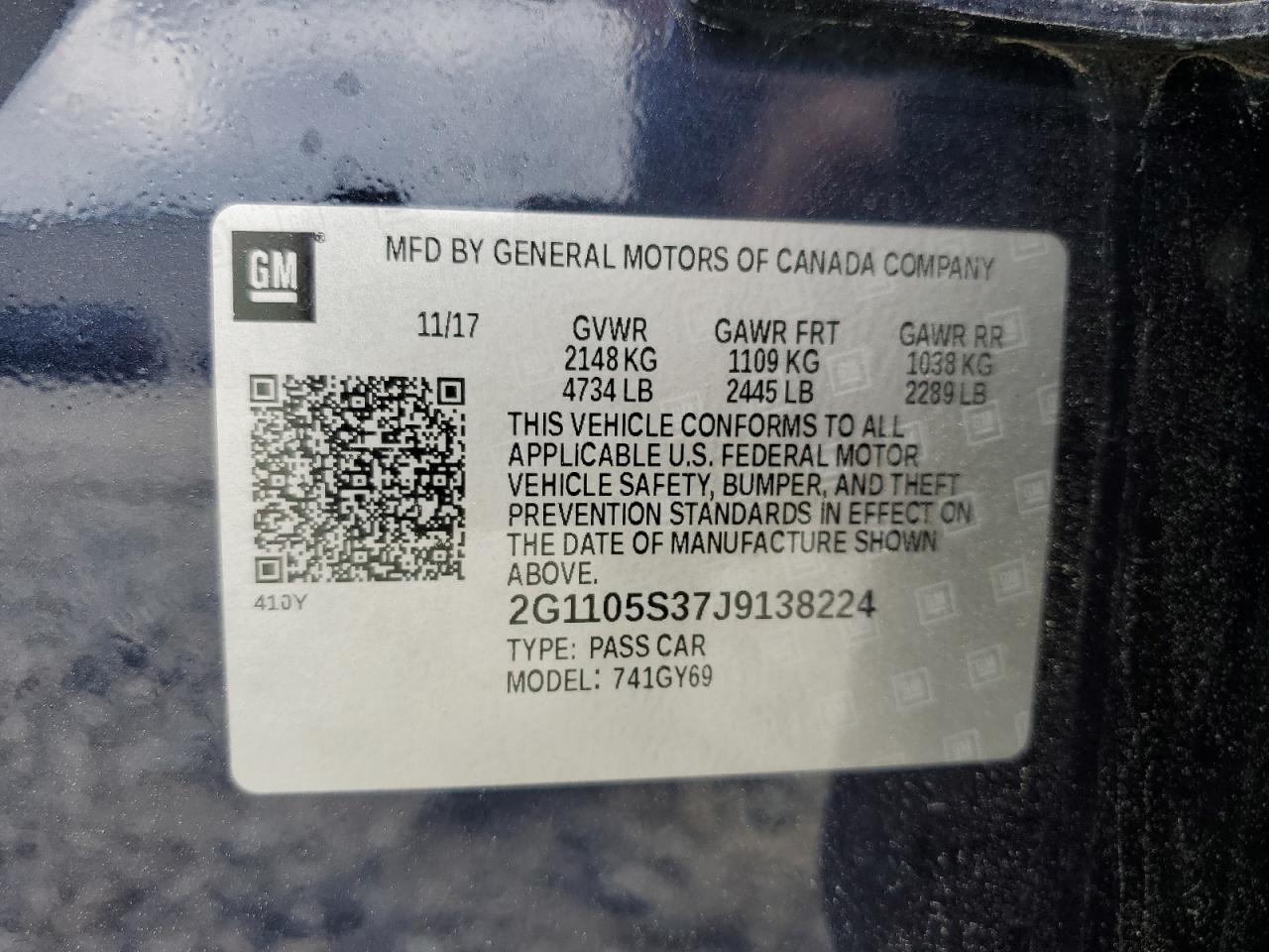 2G1105S37J9138224 2018 Chevrolet Impala Lt