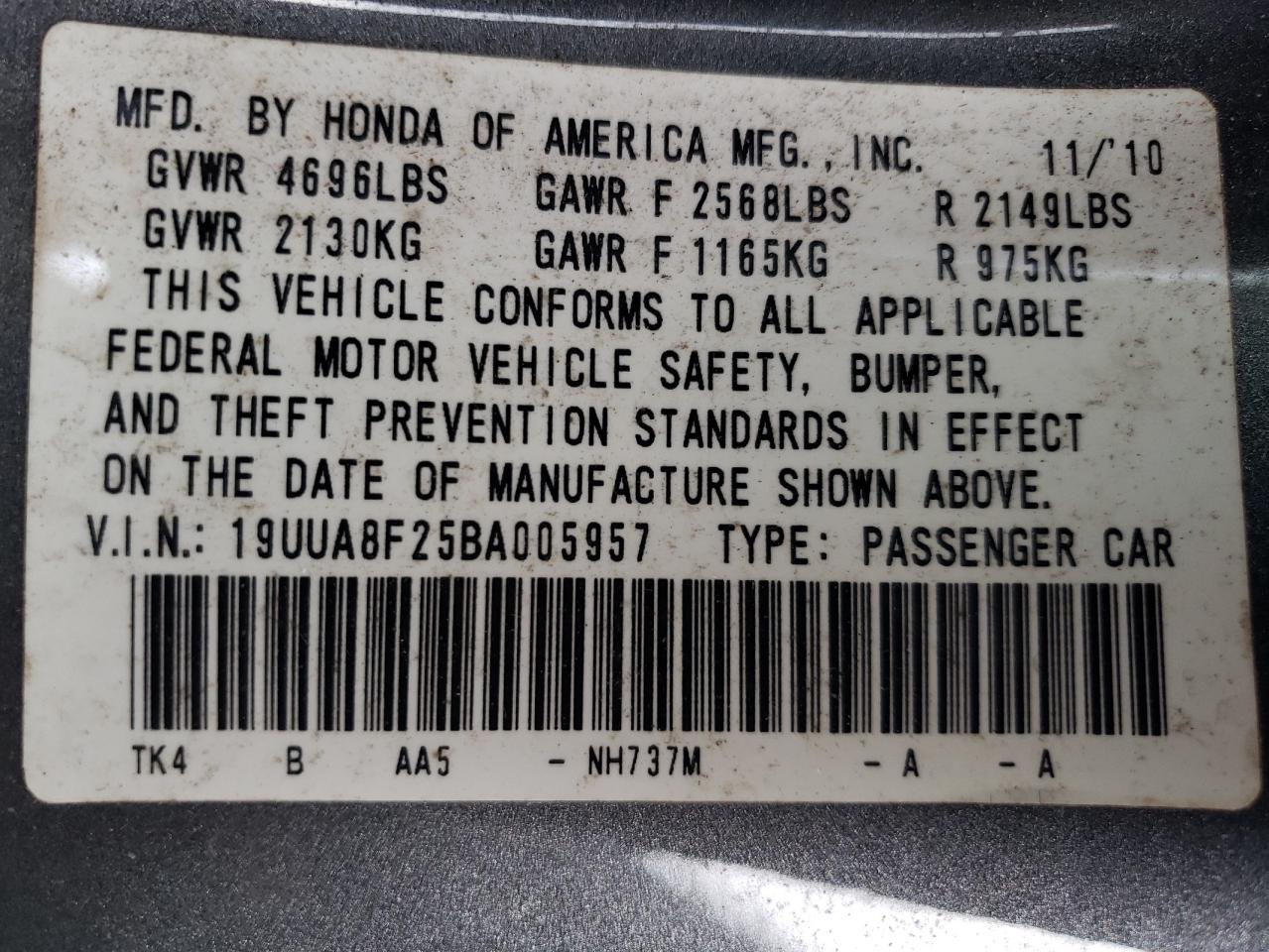 19UUA8F25BA005957 2011 Acura Tl