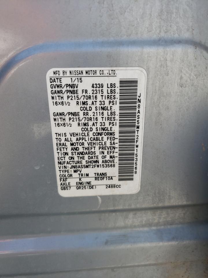 2015 Nissan Rogue Select S VIN: JN8AS5MT2FW153568 Lot: 52872914