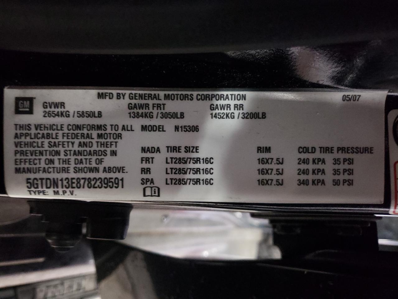 2007 Hummer H3 VIN: 5GTDN13E878239591 Lot: 49762404