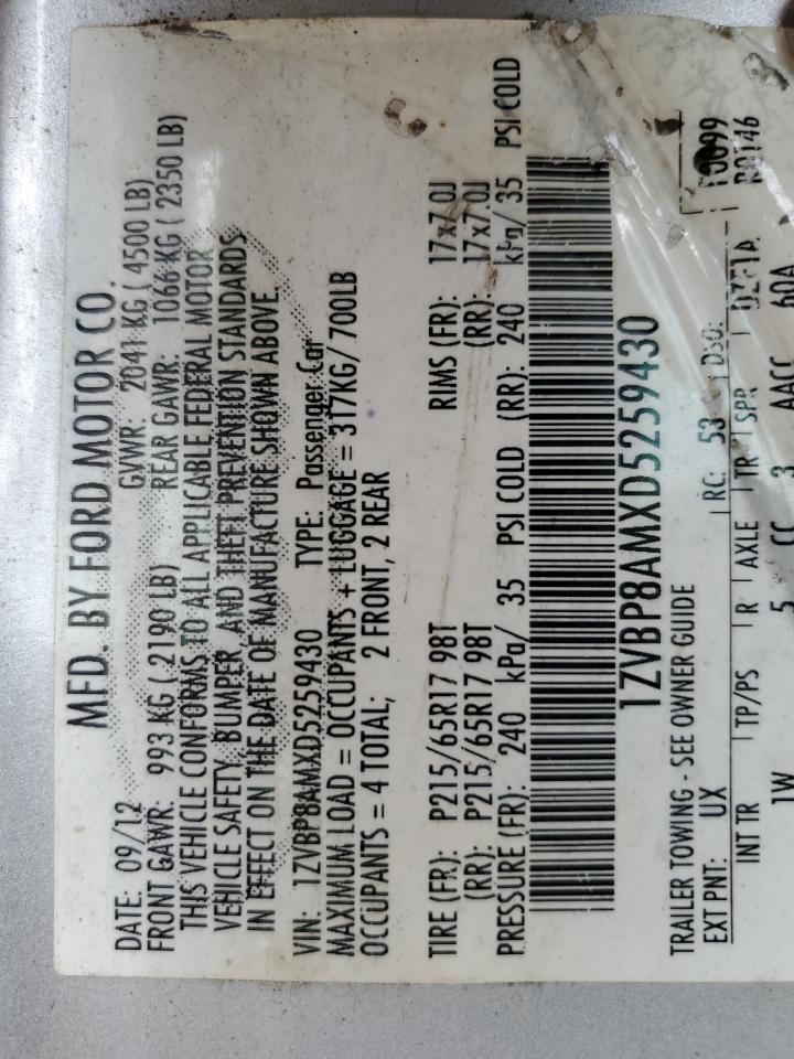 2013 Ford Mustang VIN: 1ZVBP8AMXD5259430 Lot: 52303524