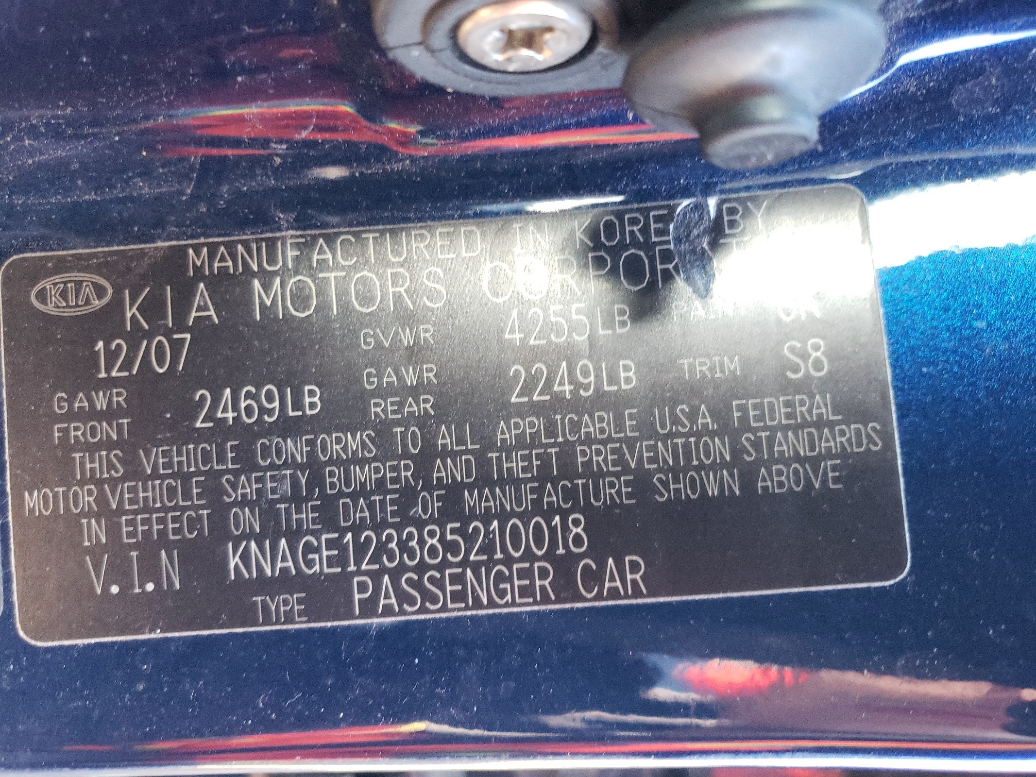 KNAGE123385210018 2008 Kia Optima Lx