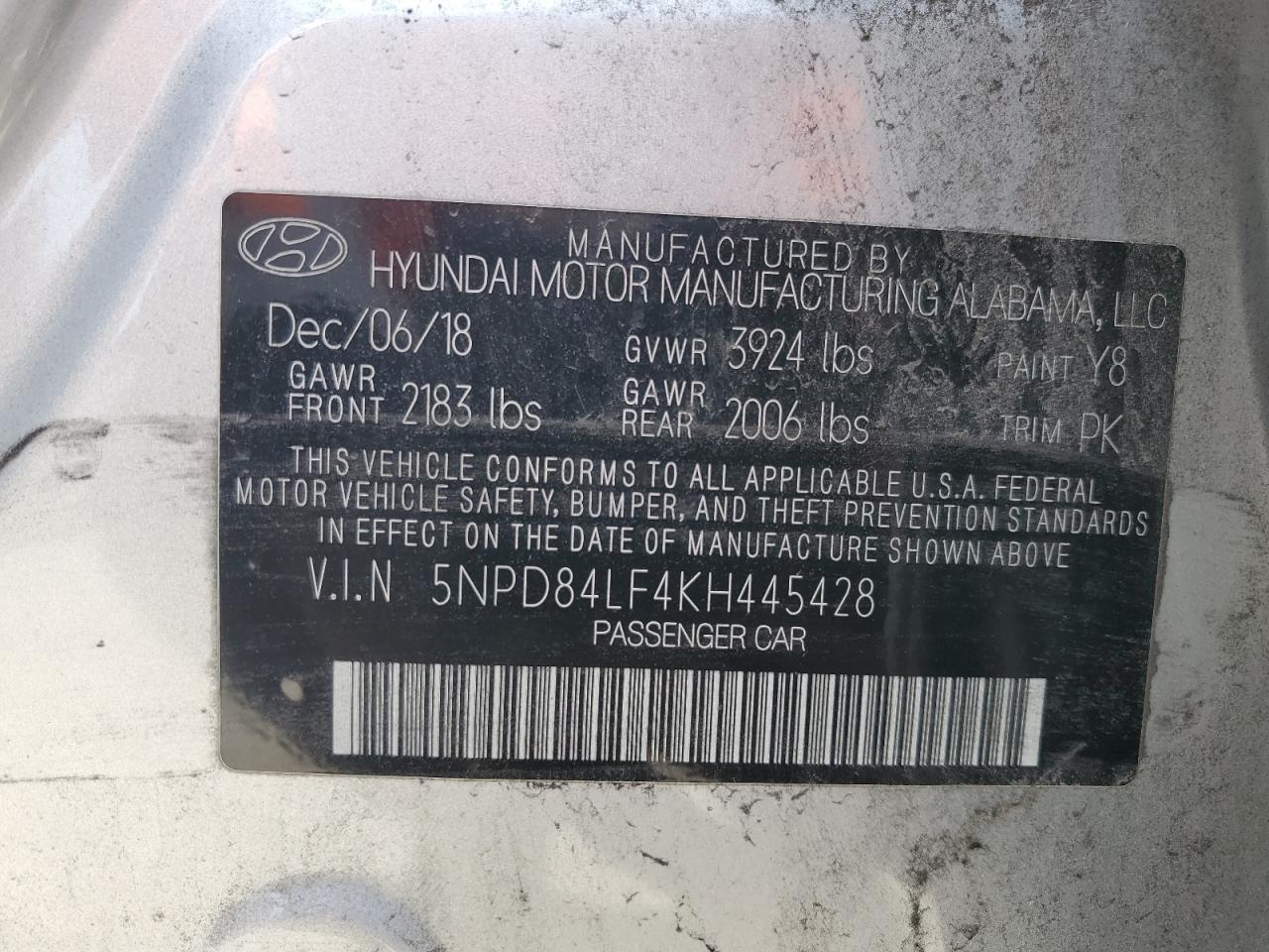 5NPD84LF4KH445428 2019 Hyundai Elantra Sel