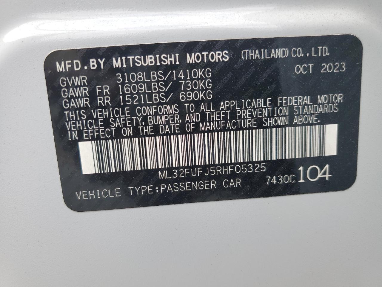 ML32FUFJ5RHF05325 2024 Mitsubishi Mirage G4 Es