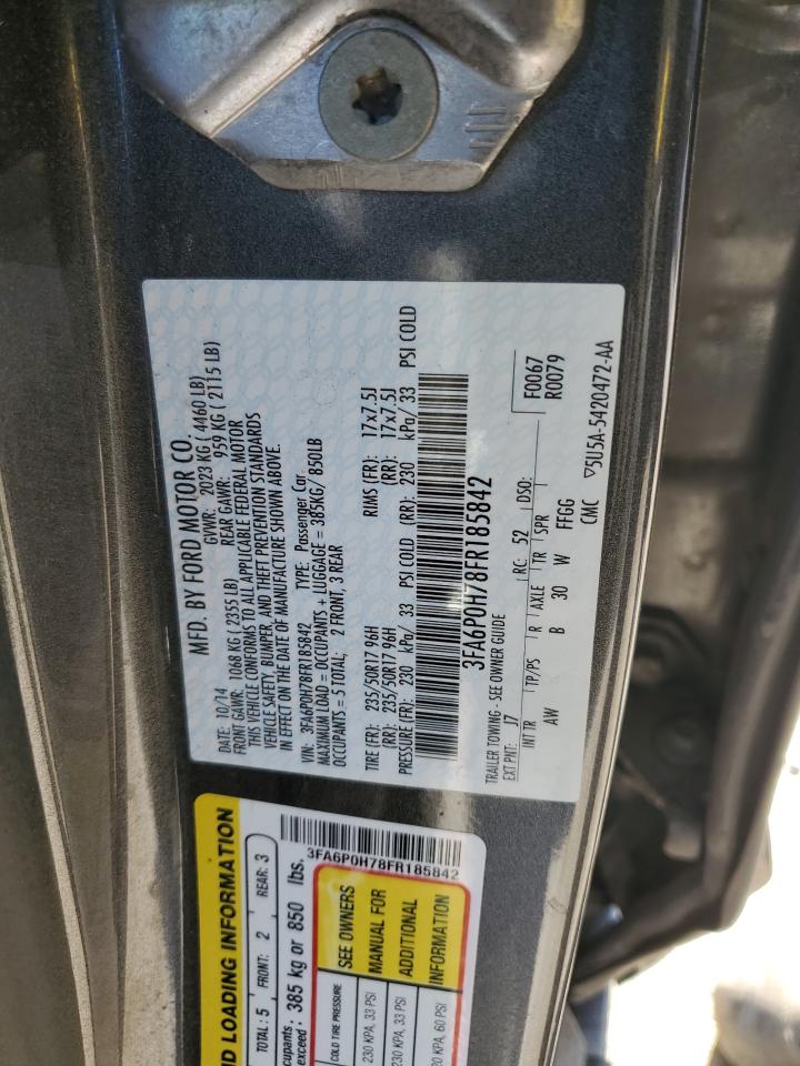 2015 Ford Fusion Se VIN: 3FA6P0H78FR185842 Lot: 84599425