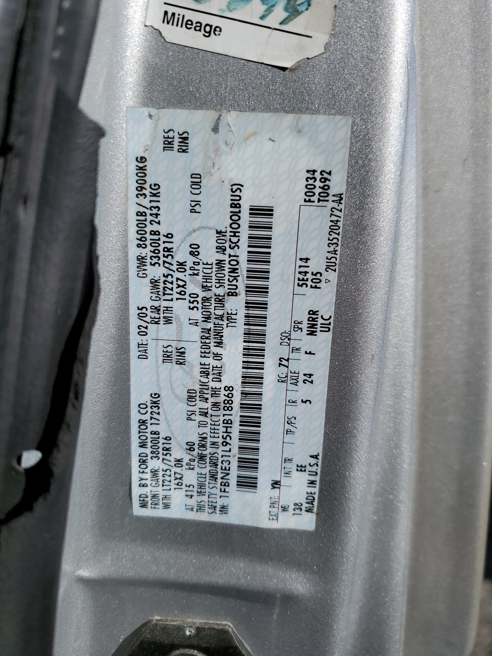 1FBNE31L95HB18868 2005 Ford Econoline E350 Super Duty Wagon