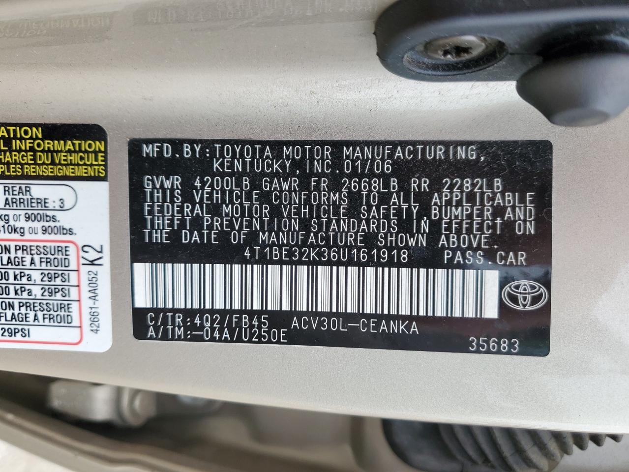 4T1BE32K36U161918 2006 Toyota Camry Le