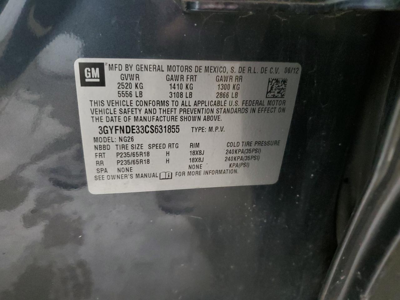 2012 Cadillac Srx Luxury Collection VIN: 3GYFNDE33CS631855 Lot: 51793574