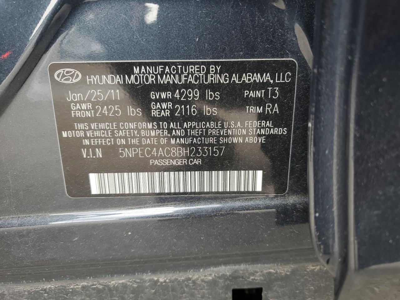 5NPEC4AC8BH233157 2011 Hyundai Sonata Se