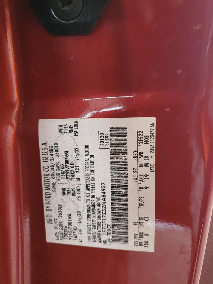 2002 Ford F150 VIN: 1FTRF17232NA84937 Lot: 50416164