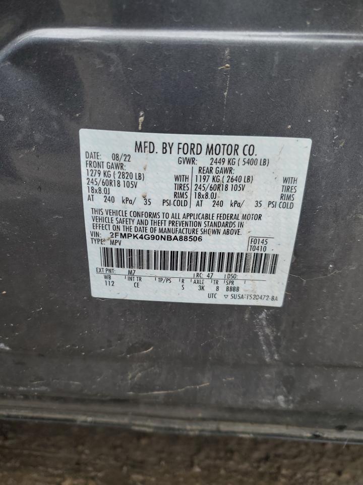 2022 Ford Edge Se VIN: 2FMPK4G90NBA88506 Lot: 49765594