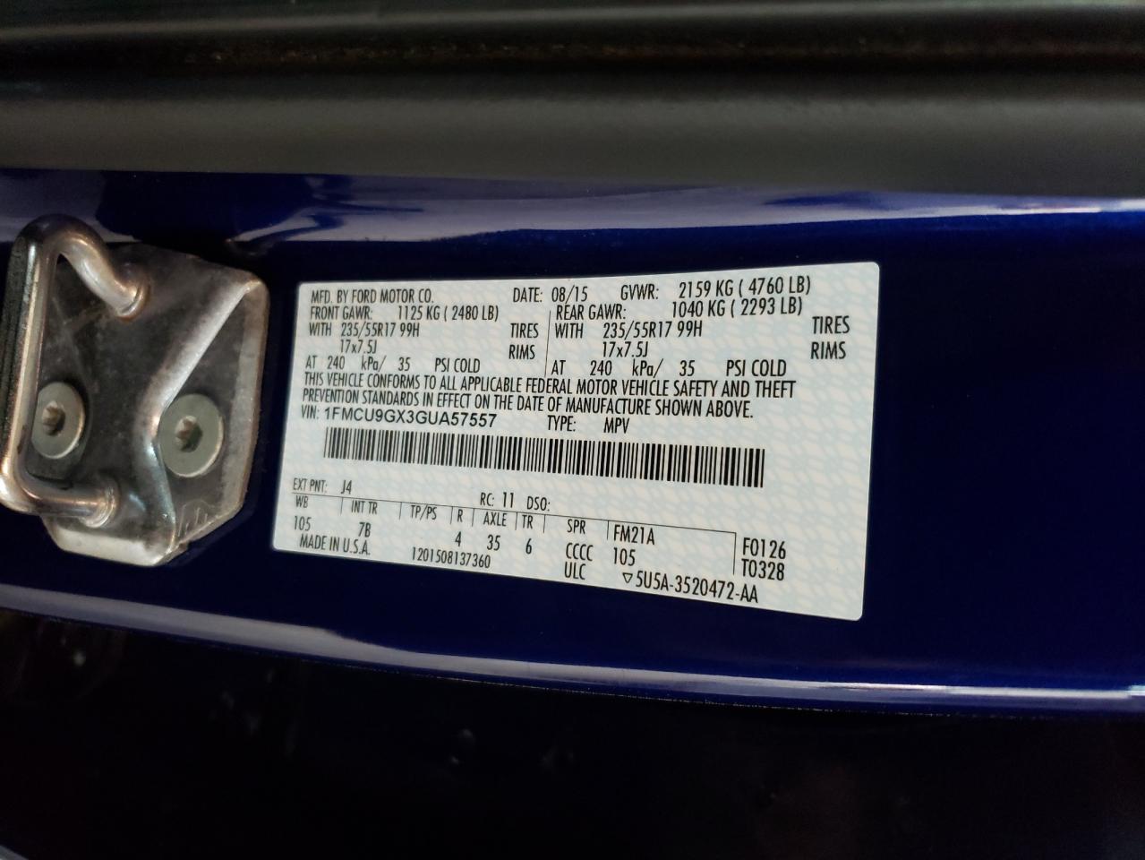 2016 Ford Escape Se VIN: 1FMCU9GX3GUA57557 Lot: 50631394