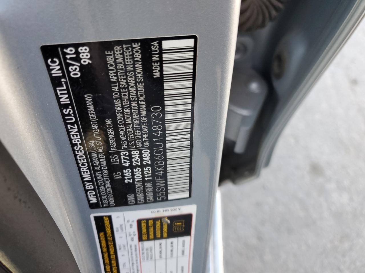 2016 Mercedes-Benz C 300 4Matic VIN: 55SWF4KB6GU148730 Lot: 51425314