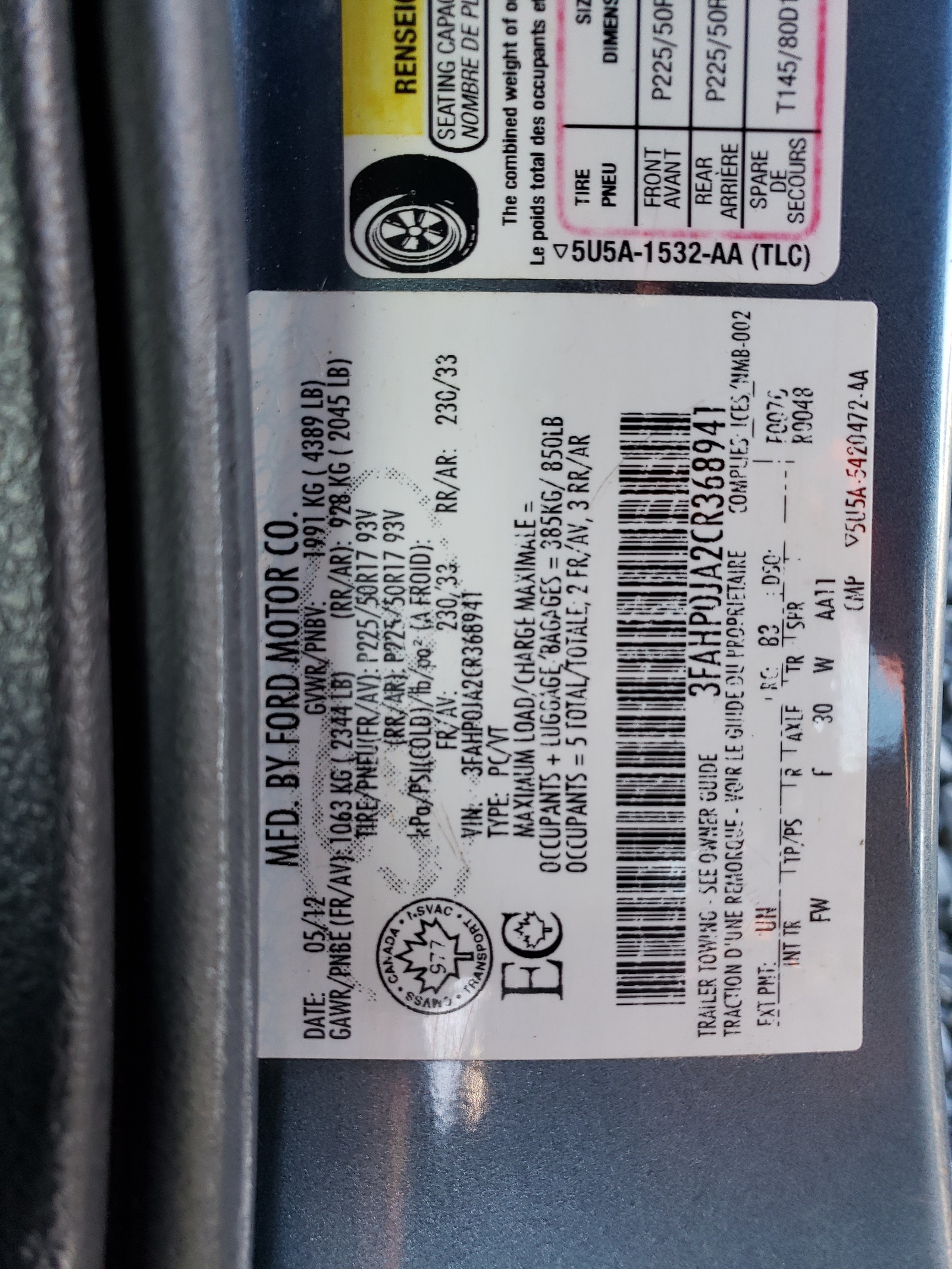 3FAHP0JA2CR368941 2012 Ford Fusion Sel