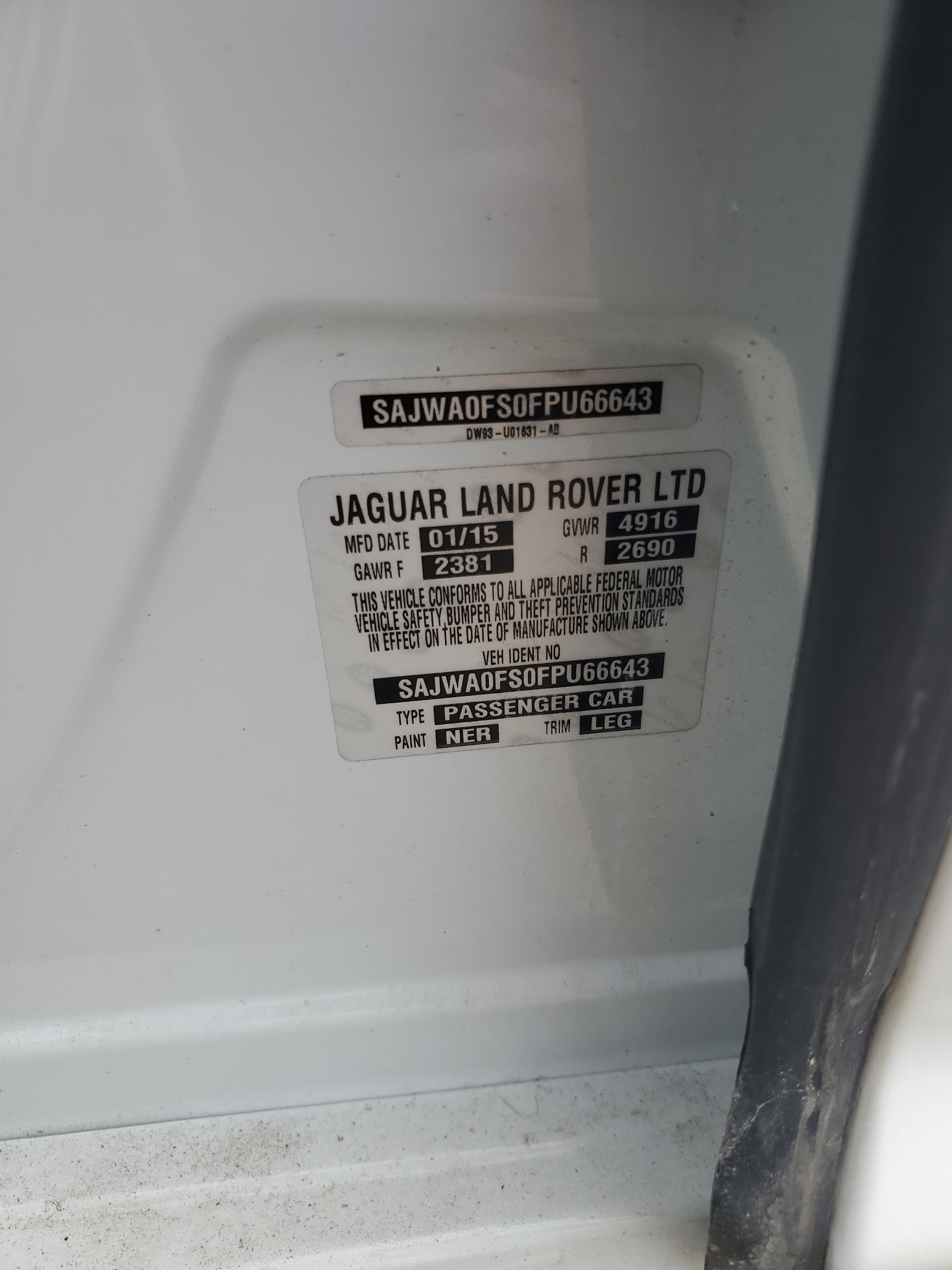 SAJWA0FS0FPU66643 2015 Jaguar Xf 2.0T Premium