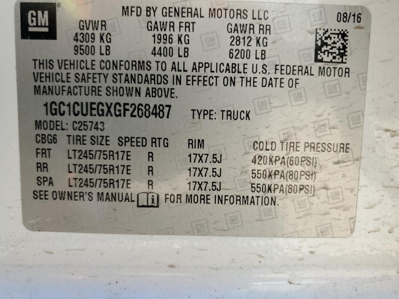 2016 Chevrolet Silverado C2500 Heavy Duty VIN: 1GC1CUEGXGF268487 Lot: 49523494