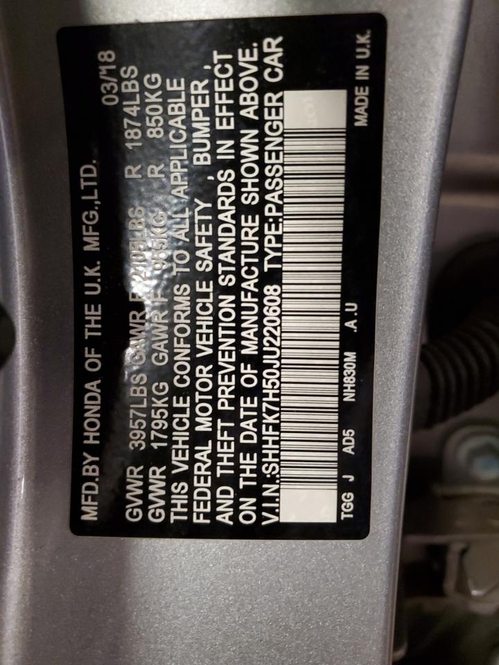 2018 Honda Civic Ex VIN: SHHFK7H50JU220608 Lot: 51429984