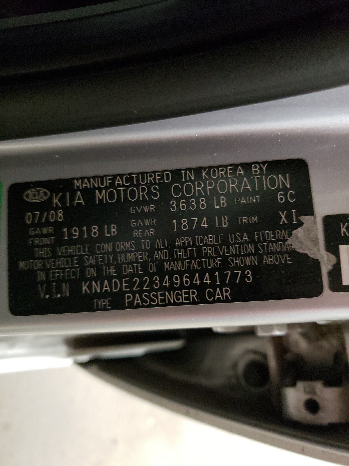 KNADE223496441773 2009 Kia Rio Base