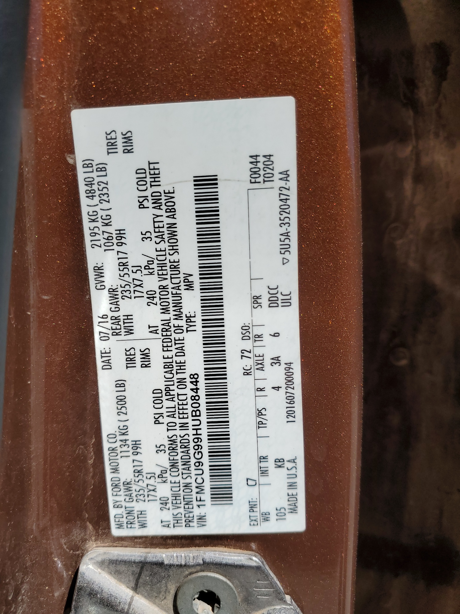 1FMCU9G99HUB08448 2017 Ford Escape Se