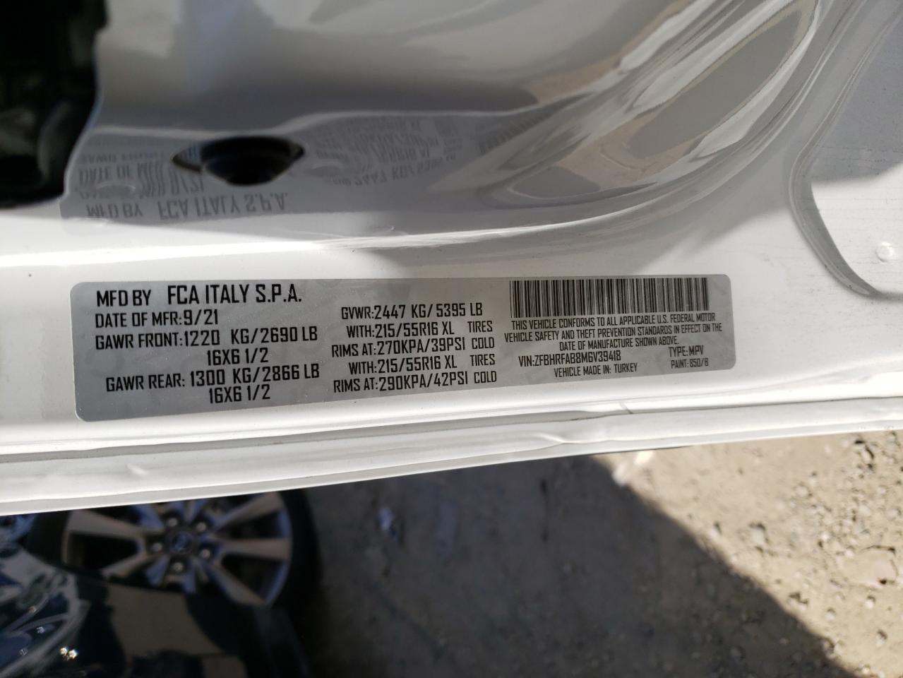 2021 Ram Promaster City VIN: ZFBHRFAB8M6V39418 Lot: 51327284