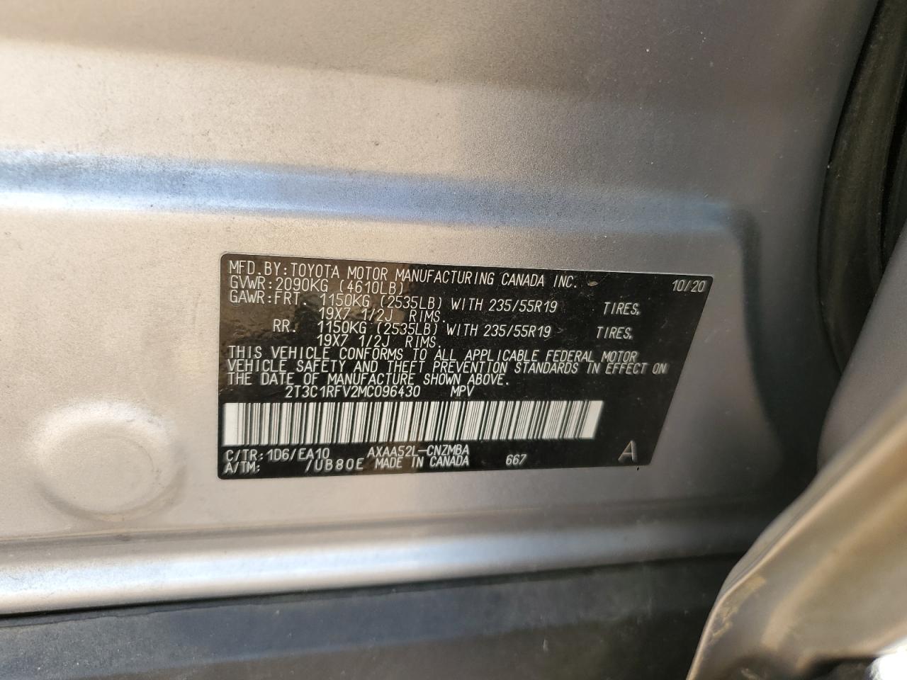 2T3C1RFV2MC096430 2021 Toyota Rav4 Xle Premium