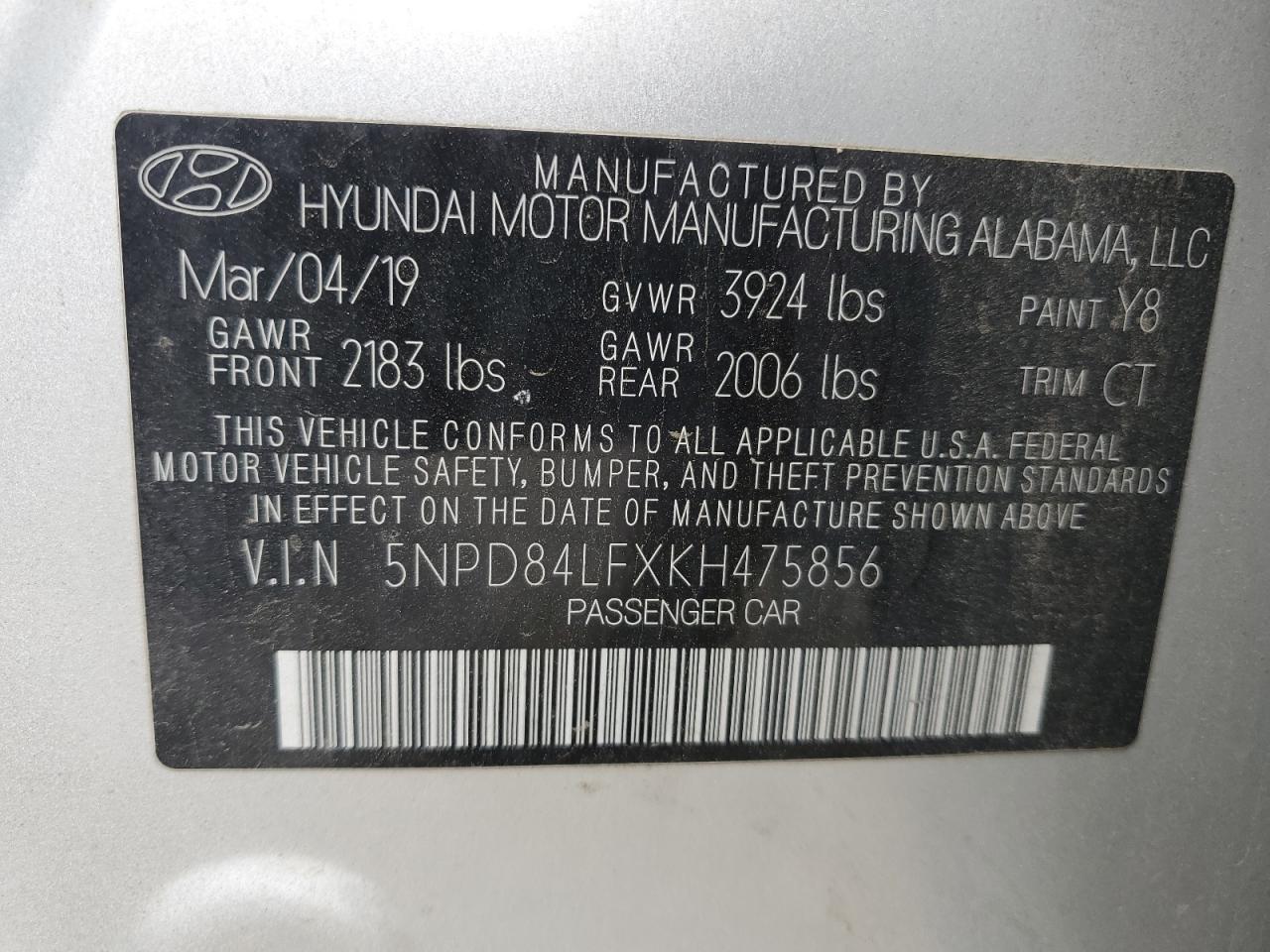 5NPD84LFXKH475856 2019 Hyundai Elantra Sel