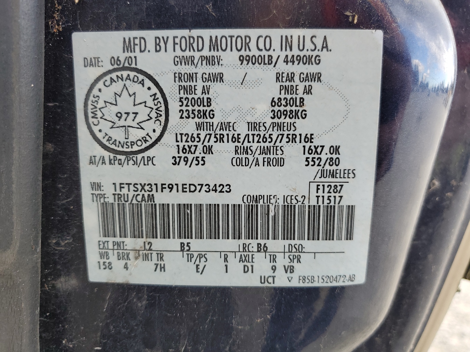 1FTSX31F91ED73423 2001 Ford F350 Srw Super Duty