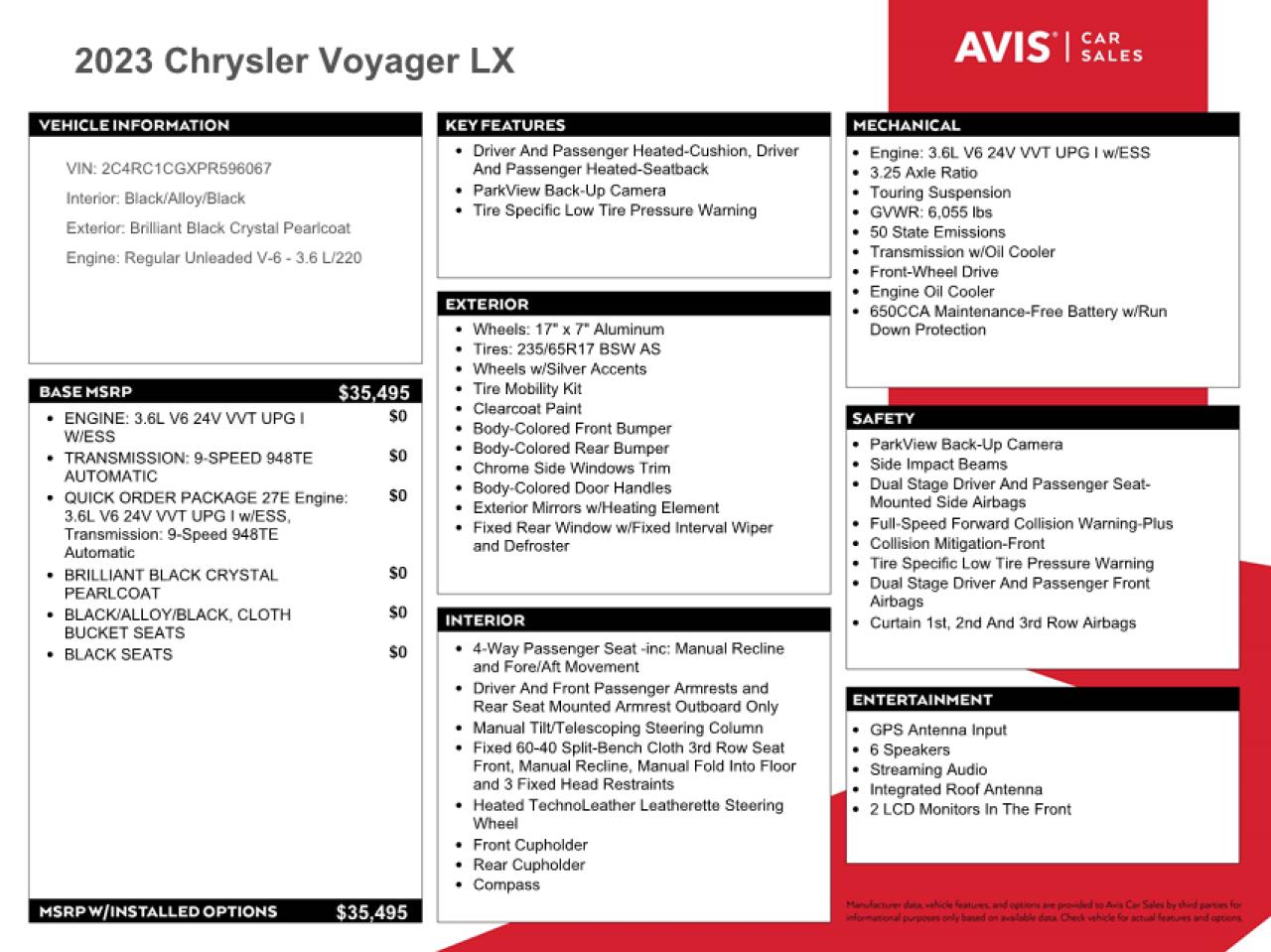 2023 Chrysler Voyager Lx VIN: 2C4RC1CGXPR596067 Lot: 44802944