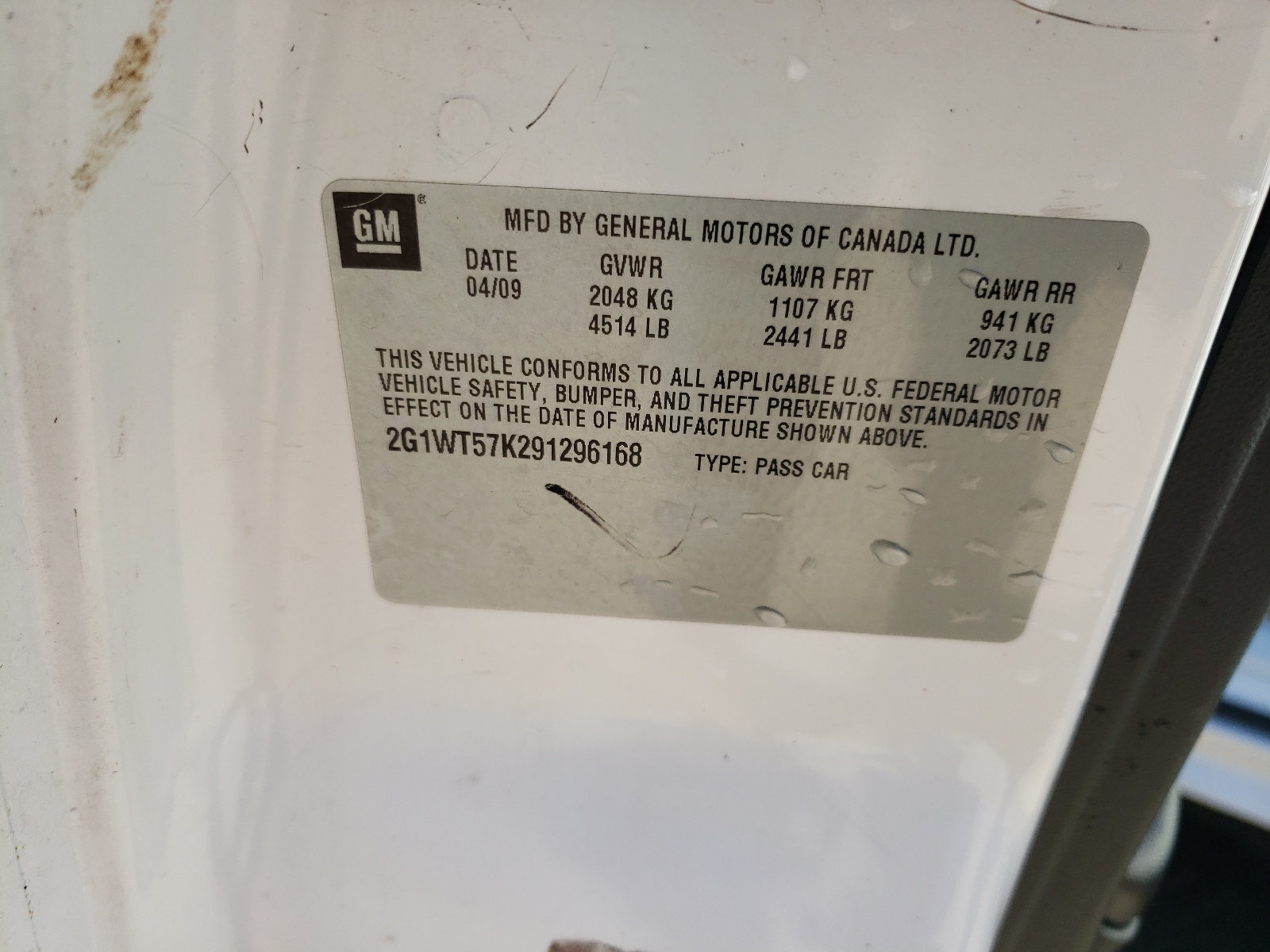 2G1WT57K291296168 2009 Chevrolet Impala 1Lt