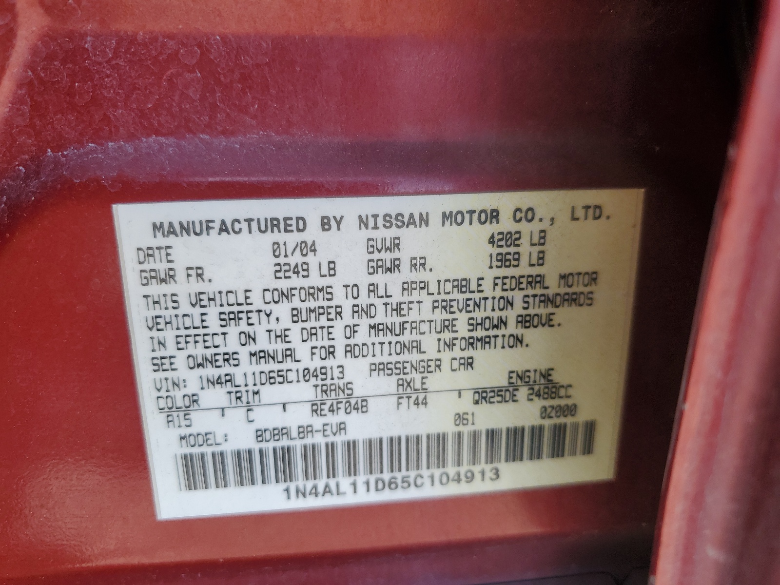 1N4AL11D65C104913 2005 Nissan Altima S