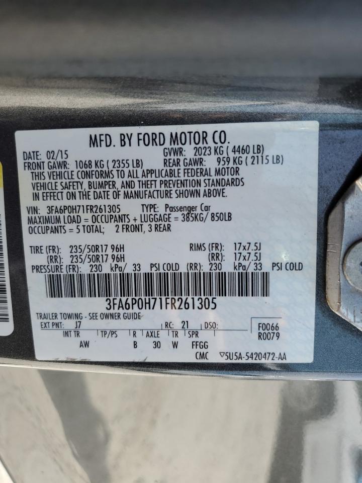 2015 Ford Fusion Se VIN: 3FA6P0H71FR261305 Lot: 50809154