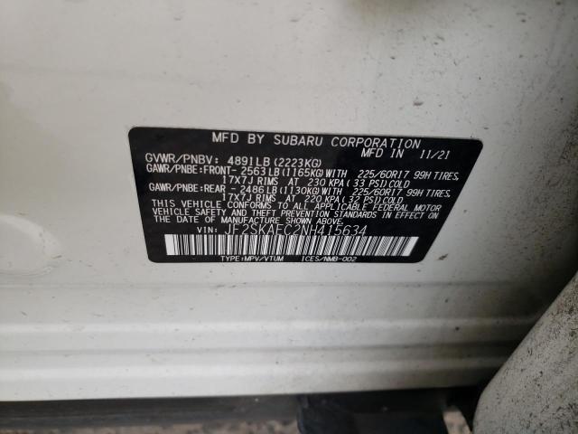 2022 SUBARU FORESTER P JF2SKAEC2NH415634  50270404