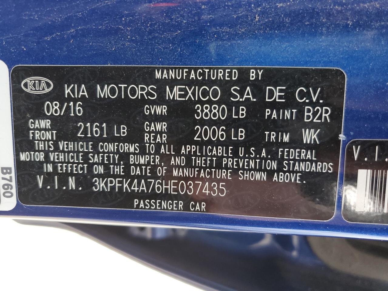 3KPFK4A76HE037435 2017 Kia Forte Lx