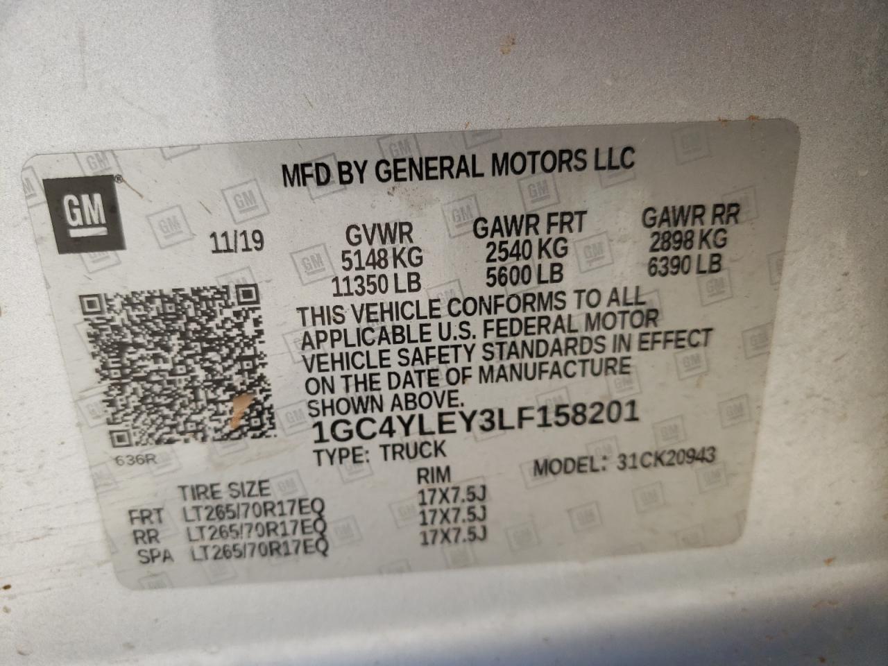 1GC4YLEY3LF158201 2020 Chevrolet Silverado K2500 Heavy Duty