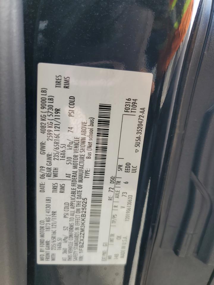 1FBZX2ZM3KKB25025 FORD TRANSIT 2019