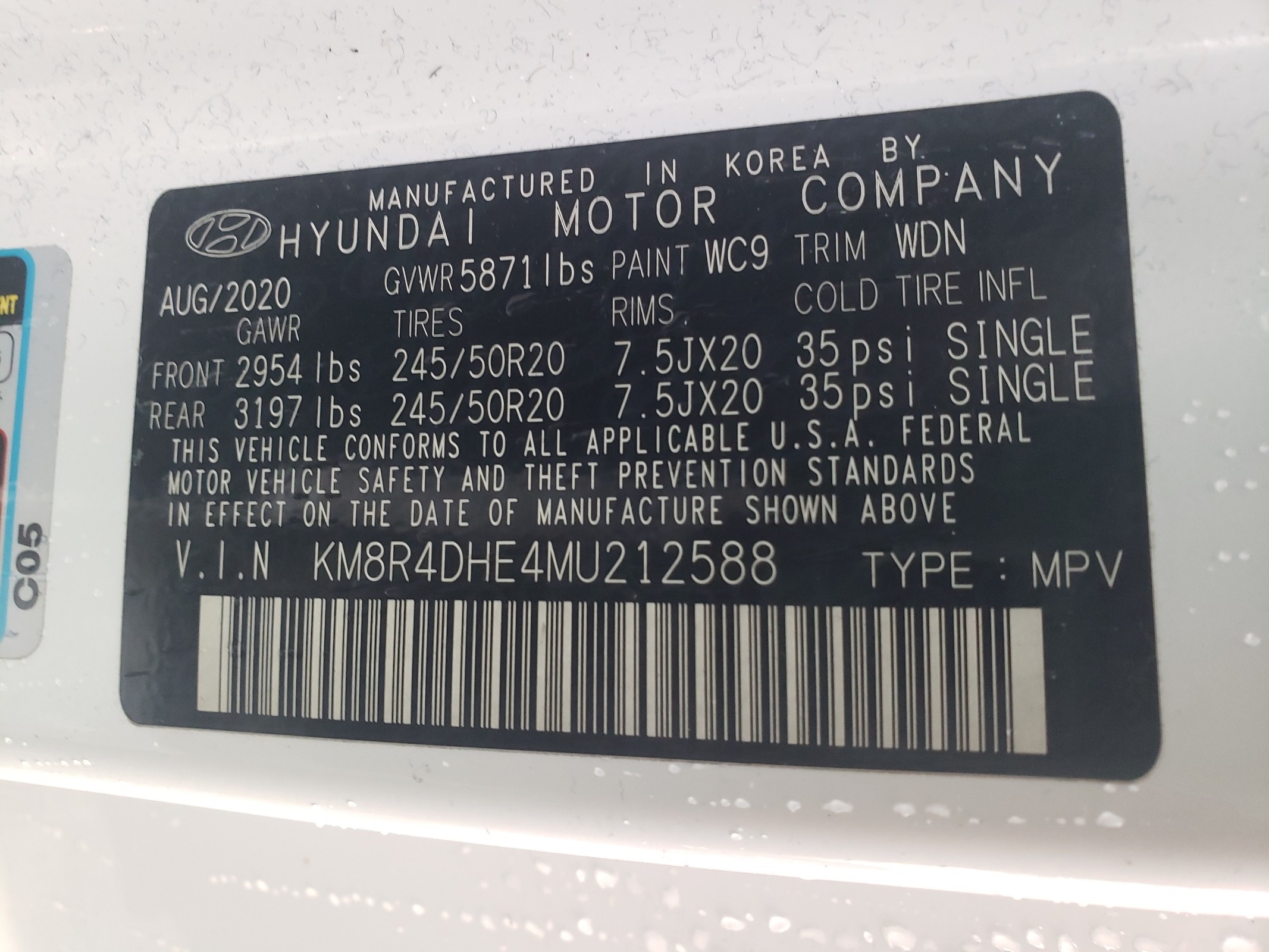 KM8R4DHE4MU212588 2021 Hyundai Palisade Sel