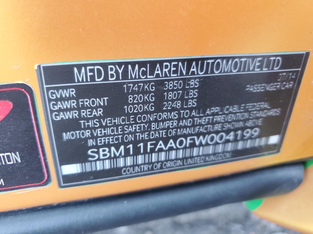 SBM11FAA0FW004199 2015 Mclaren Automotive 650S Spider