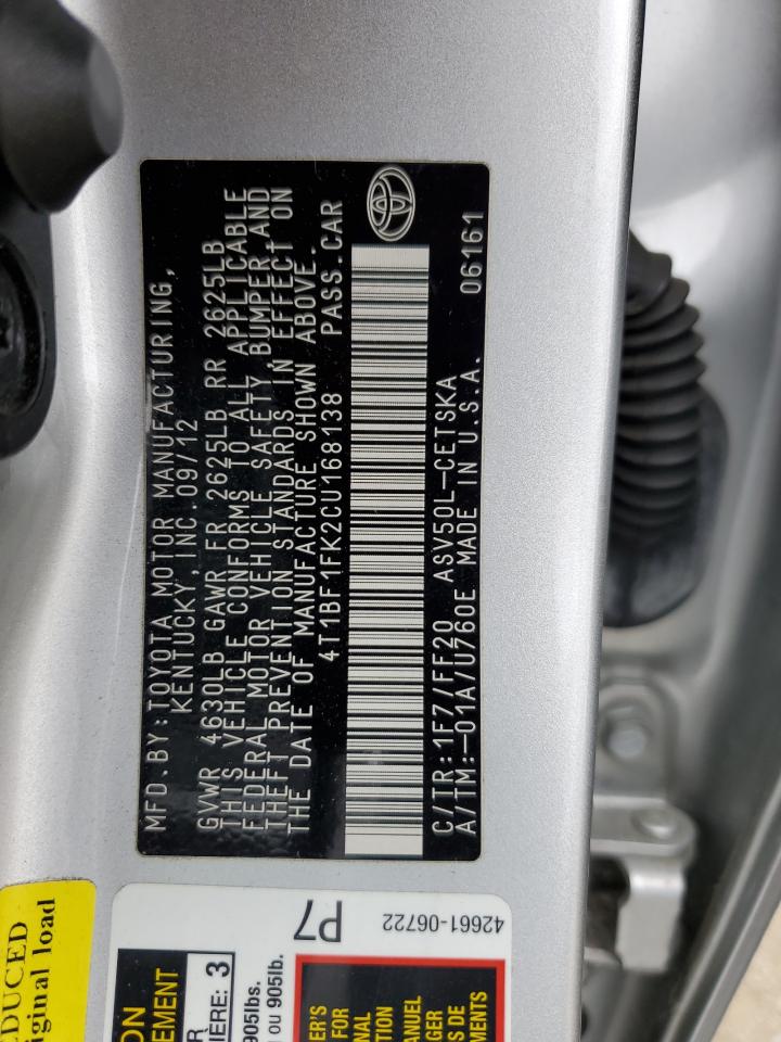 4T1BF1FK2CU168138 2012 Toyota Camry Base