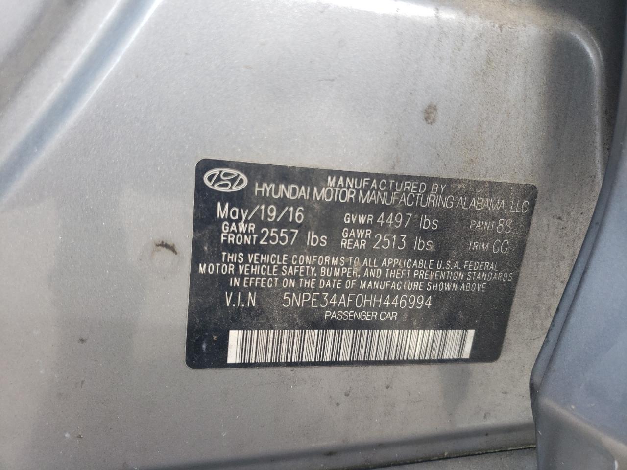 2017 Hyundai Sonata Sport VIN: 5NPE34AF0HH446994 Lot: 51066354