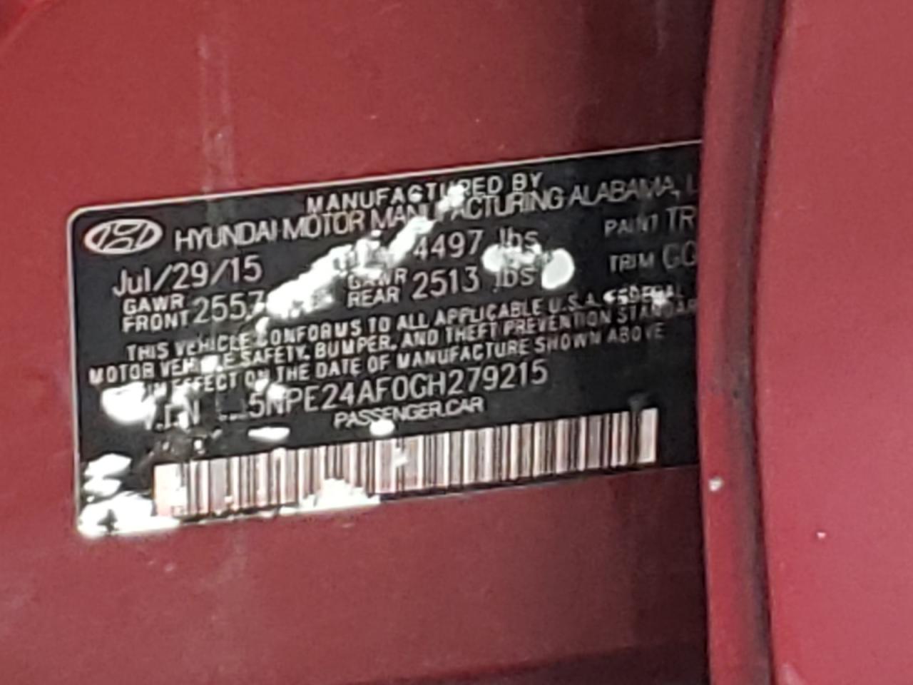 2016 Hyundai Sonata Se VIN: 5NPE24AF0GH279215 Lot: 50274304