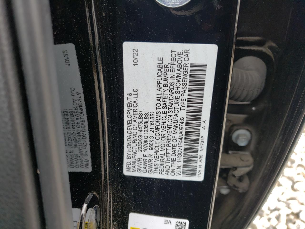 1HGCV1F44NA097432 2022 Honda Accord Sport Se