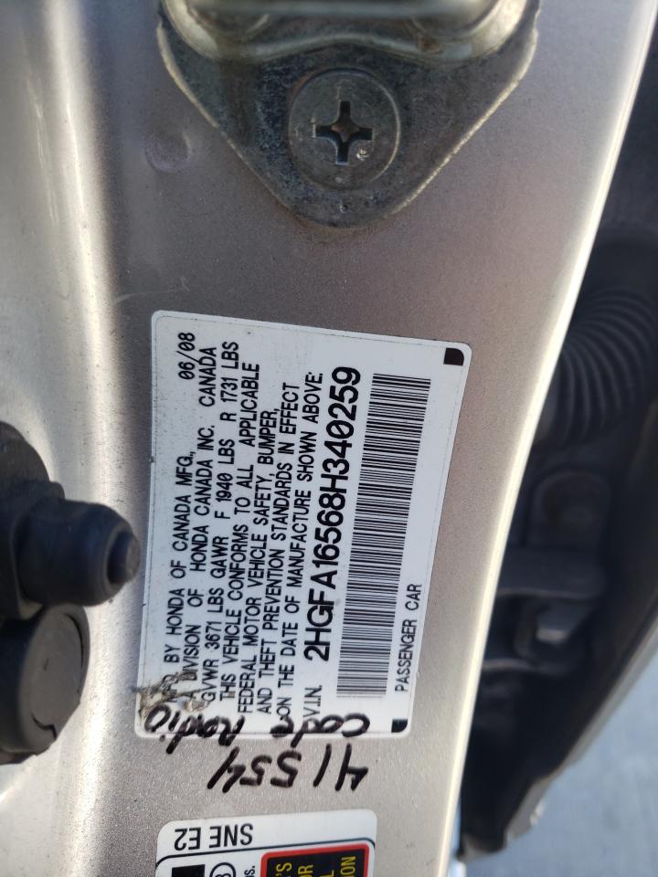 2008 Honda Civic Lx VIN: 2HGFA16568H340259 Lot: 50712174