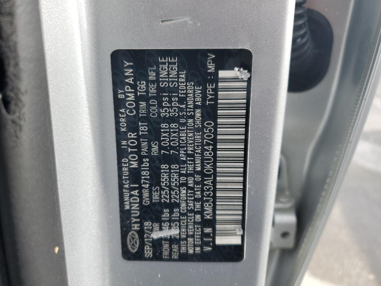 2019 Hyundai Tucson Limited VIN: KM8J33AL0KU847050 Lot: 50353224