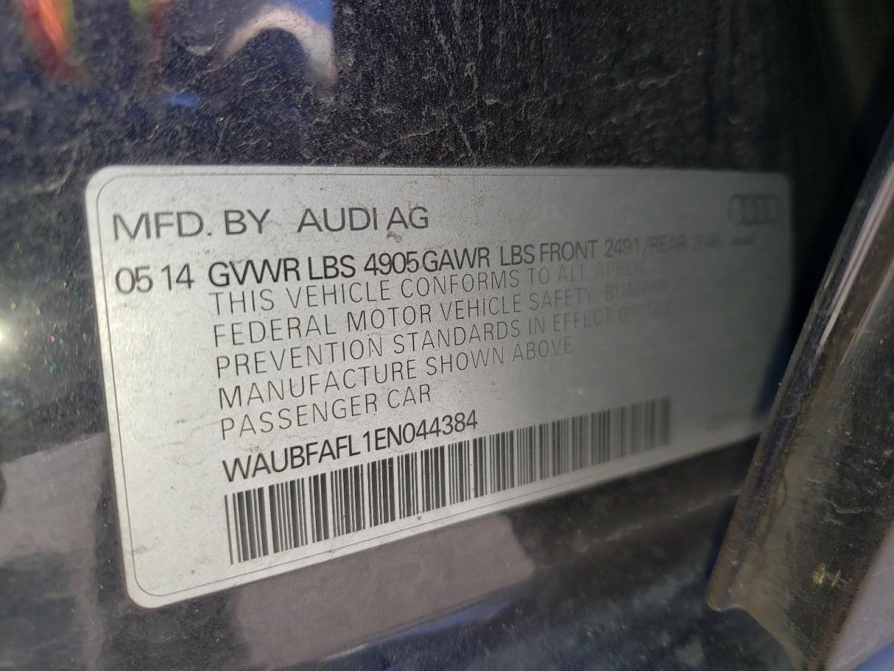 2014 Audi A4 Premium VIN: WAUBFAFL1EN044384 Lot: 52265134