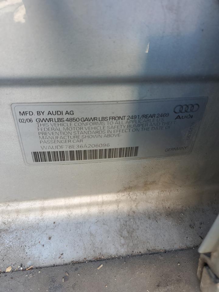 2006 Audi A4 2.0T Quattro VIN: WAUDF78E36A206096 Lot: 51106164