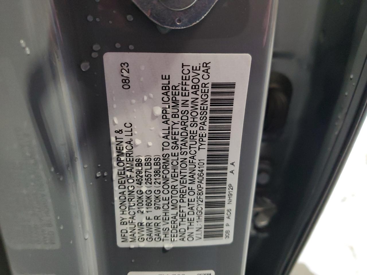 1HGCY2F8XPA064101 2023 Honda Accord Touring Hybrid